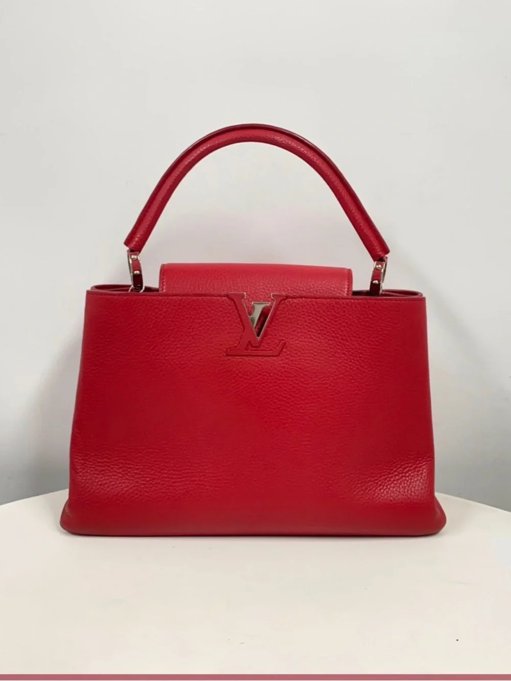 Authentic Louis Vuitton Capucines Taurillon Red Top Handle Leather Satchel